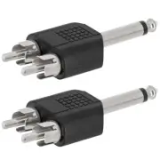 2 Pcs 6.35mm 1/4" Mono Male to 2 RCA Male Audio Adapter Connector Converter