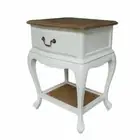 French Provincial White Bedside Lamp Table Oak Top Night Stand Drawer Sidetable