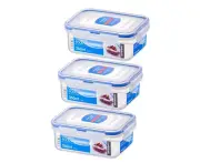 3x Locknlock 350ml Airtight Classic Rectangle Food Storage Container Short Clear