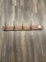 Metal & Wood Entryway Wall Coat Rack - 5 Double Hooks - Farmhouse Vintage Style