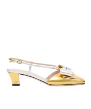 BOWOW SLINGBACK PUMPS IN LAMINATED NAPPA 45MM 36,37,38.5,38,39,40 Ancient gold/silver