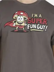 Mens I'm A Super Fun Guy Mushroom Man Gray Graphic T-Shirt By DOM Size L - NWT