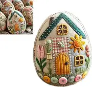 Patchwork Egg DIY Kit, Felt Easter Egg House Chick House Craft Kit with DIY Material Package, Handmade Embroidered Felt Easter Eggs Kit, Easter Egg Ornaments (A -1PCS)