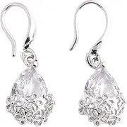 Earring Hoop,Nose Lip Rings,Stud Earrings,Jewellery for Women, Drop-Shaped Zircon Silver-Plated Earrings Delicate Flower Hollow Ear Hook Jewelry for Families Friends (Color : Silver, Size : One Size