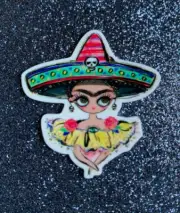 5pc. Frida in a Sombrero, Mexican Folk Art, Resin Planar Flatbacks, Cabochon