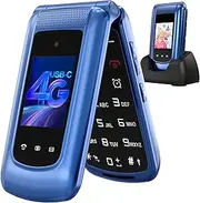 4G Folding Mobile Phone for Seniors with Large Buttons, Dual SIM Flip Mobile Phone with Charging Station, SOS Emergency Call Function, Speed Dial, Torch, FM Radio, 2.4 + 1.77 Inch Dual Colour Display,
