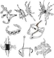 [SIPENGJEL] 8 Pcs Vintage Silver Rings Sets Y2k Goth Coquette Grunge Chunky Stacking Rings For Women Aesthetic Accessories Jewlery Boho Silver Statement Ring Gift, Metal, No Gemstone