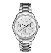 Bulova 96R195 Day/Date 24 Diamonds Silver Tone Ladies Watch NEW ~Great Gift $499