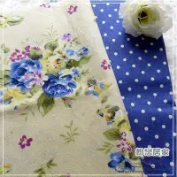 在飛比找Yahoo!奇摩拍賣優惠-優雅藍玫瑰藍底白點棉麻布背景布拼布~桌巾桌布可訂做