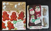 LOT OF 2 WILTON HOLIDAY CAKE BAKING PANS MOLDS MINI SNOWMEN & GINGERBREAD BOY