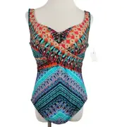 Miraclesuit Casbah Escape One Piece Swimsuit Geometric Tummy Control Size 16