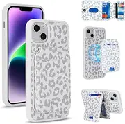 FROLAN for iPhone 14 MagSafe Case Wireless Charging with Wallet Detachable Card Holder Premium PU Leather Magnetic Stand Kickstand Protective Phone Cover for iPhone 14 6.1" White Leopard