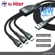 3 in 1 Multi Fast Charger Cable USB Data Cord For Apple iPhone / Type C / Micro