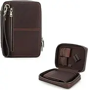 [Hiram] Pipe Tobacco Case Genuine Leather Tobacco Pipe Storage Box for 2 Pipe Portable Tobacco Smoking Accessories Storage Bag with Zipper Detachable Wrist Strap Design