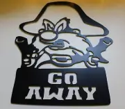 Yosemite Sam Go Away Sign - Metal Wall Art - Black 14 1/8" x 11"