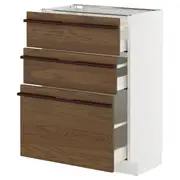 METOD / MAXIMERA base cabinet with 3 drawers, white/Stensta dark brown ash veneer, 60x37x80 cm