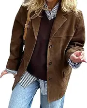 [Sematomala] Women's Y2K Faux Suede Jacket Blazer Dark Brown Button Down Boyfriend Fall Winter Shacket Coat