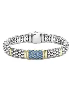 Lagos 18K Yellow Gold & Sterling Silver Signature Caviar Blue Sapphire Pave Link Bracelet