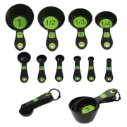 Set of 10 Piece Measuring Spoons and Measuring Cups Black & Green LOW VISION SET
