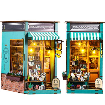 DIY Book Nook 3D Wooden Puzzle Bookshelf Insert Decor Miniature Dollhouse Model⊃