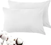 LINENOVA 100% Luxury Cotton Standard Pillowcases(Set of 2),Super Soft and Breathable Envelope Closure Pillow Cases - 48x74cm - White