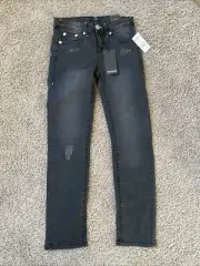 True Religion Logo Pockets Geno Relaxed Slim Black Jeans Girls Size 12 NWT