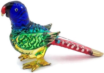 MINIATURE PARROT HAND BLOWN CLEAR GLASS ART PARROT FIGURINE ANIMALS GLASS BLOWN