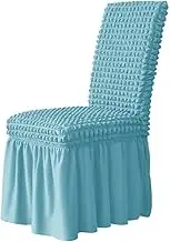 Elegant Seersucker Dining Chair Covers with Ruffle Skirt Stretch High Back Chair Seat Slipcovers Removable Washable Kitchen Chair Protectors for Party Wedding(Sky Blue,1PCS)