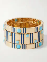 [Roxanne Assoulin] Roxanne Assoulin - The Marino Set Of Three Gold-tone, Enamel And Crystal Bracelets - One size One size Gold