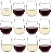 Libbey Stemless Wine Glasses Set of 12, Dishwasher Safe Red and White Wine Glass