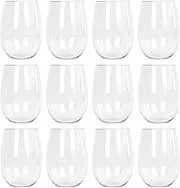 Argon Tableware Reusable Plastic Glasses - 480ml - Pack of 12 - Stemless Wine Glasses - Clear Cocktail Champagne Tumbler Drinking Cups for Garden, Parties, Weddings, BBQ and Picnic