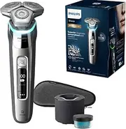 Philips Shaver Series 9000 Electric Shaver with Quick Clean Pod + Travel Pouch, Pressure Guard sensor, Dual SteelPrecision blades, 360-D Flexing heads, Chrome, S9985/50