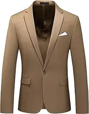 [JEShifangjiusu] 1 Button Men's Party Suit Solid Color Casual Tuxedo Blazer for Theme Parties, Khaki A1, L