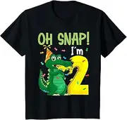 [X.Style] Kids Oh Snap I'm 2 Crocodile 2nd Birthday Alligator ds1031 T-Shirt (S) Black