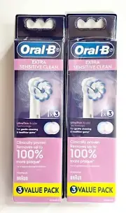 2 ×Oral B Extra Sensitive Clean Electric Toothbrush Replacement Heads - 3 Pack