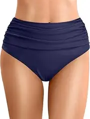[Generic] Women High Waisted Bikini Bottoms Tummy Control Full Coverage Swim Bottom Ruched Bathing Suit Swimsuit for Women