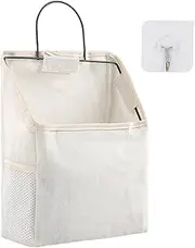 Surblue Wall Hanging Storage Bag with Sticky Hook, Closet Hanging Storage for Pocket, Bathroom Dormitory Organizer Bag, Linen Cotton Organizer Box Containers for Bedroom(White)