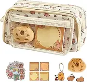 Capybara Pencil Case, Capybara Stationery Bag, Transparent Cute Capybara Pencil Pouch with Compartments, Wide Opening Mouth Pencil Pouch for Kids Stationery Cosmetics Toiletry Storage-White,