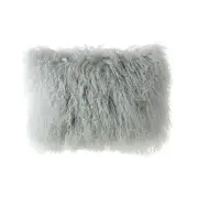 Light Gray Mongolian Lamb Fur Lumbar With Microgel Feather-Like Insert Pillow