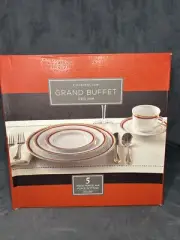 Charter Club Grand Buffet Full Place Setting Red Gold Encrusted NOS Never Used!!