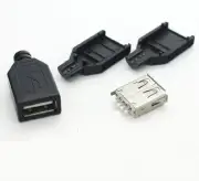 50Pcs USB2.0 Type-A Plug 4-pin female Adapter Connector jack&Black Plastic Cover