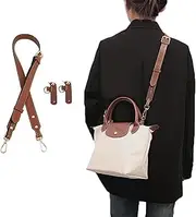 KIYOMIL Bag Leather Strap Replacement Crossbody Shoulder Straps for Longchamp Le Pliage Small (Brown-G)