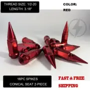 16PC EZ-GO CLUB CAR GOLF CART RED 3.18'' SPIKE LUG NUT 1/2"-20 FOR GOLF CARTS