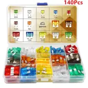 140 Pcs/Box Car Blade Fuse Assortment Kit Mini Blade Fuse Medium Standard Mixed