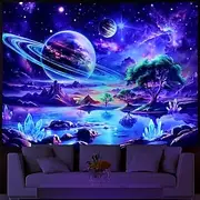 Blacklight Tapestry Glow in the Dark Glow Party UV Reactive Galaxy Trippy Misty Mushroom Nature Landscape Hanging Tapestry Wall Art Mural for Living Room Bedro