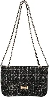 [FGJKKK] Women's Tweed Purses and Handbag PU Leather Woolen Chain Satchel Shoulder Bags Totes Crossbody Underarm Bag Clutch