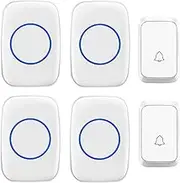 Wireless Doorbell, 2 Launcher 4 Receiver, IP44 Waterproof Button, LED Flashing Reminder, Cordless Door Chime with 300M Range, 4-Level Volume / 58 Chimes,B