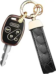 Bqepe for Honda Key Fob Cover Keychain Fit for h Honda Accord Accord Crosstour Civic CR-V Pilot Element Smart Key Shell Case (Black)
