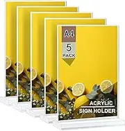 A4 Acrylic Sign Holder, Clear Acrylic T Shape Table Display Stand, Double Sided for Menu Display, Ideal for Office Business Restaurant, Paper Desk Display (Pack of 5)