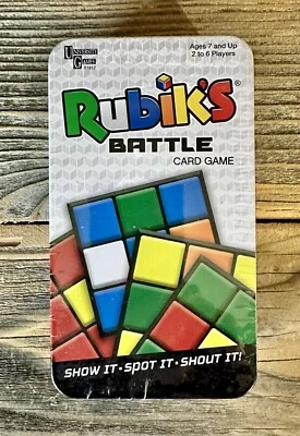 Rubiks Battle Card Game In Tin Show It Spot It Shout It NEW In Sealed Tin